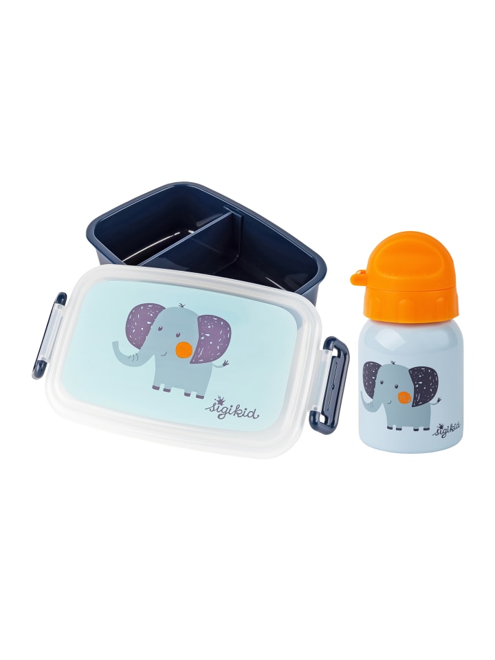 Sigikid Kindergarten-Set Trinkflasche & Brotdose in Blau Elefant günstig kaufen onesize