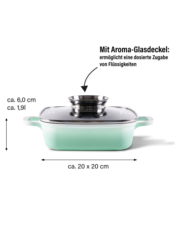 Stoneline STONELINE Servierpfanne 20 x 20 cm mit Aroma Glasdeckel, Eckpfanne in Mint günstig kaufen 20 x 20 cm