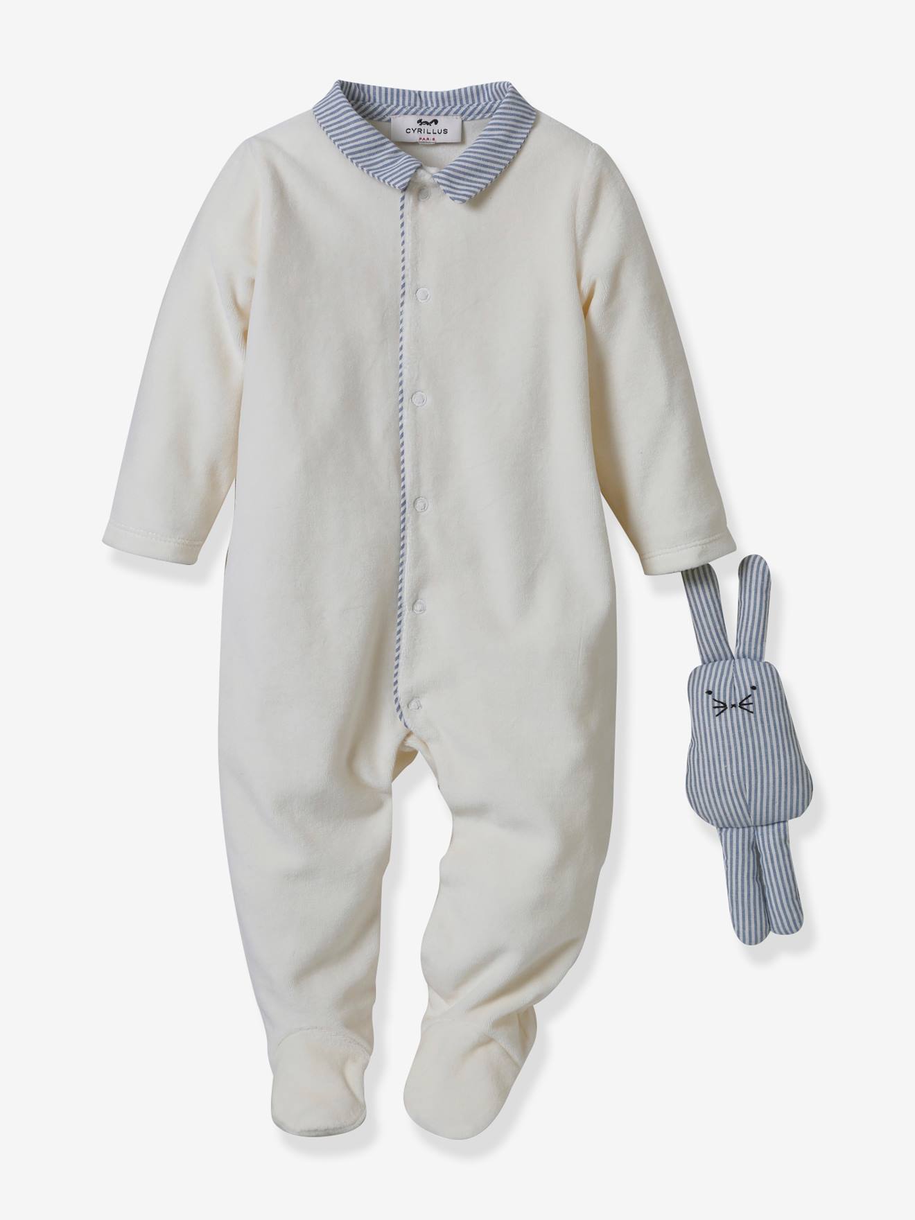 Coffret cadeau bébé : dors-bien en velours et son doudou CYRILLUS blanc
