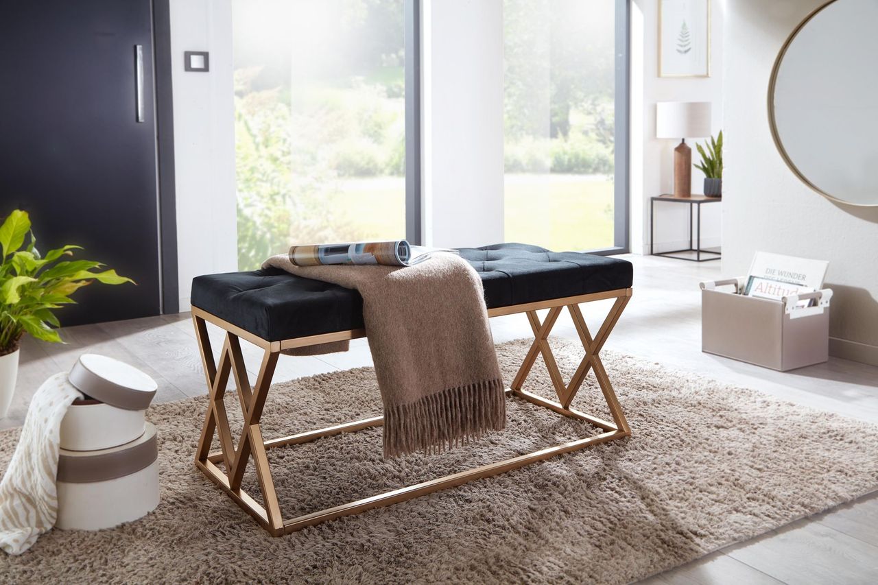 Skyport WOHNLING Sitzbank Schwarz Polsterbank 90 cm Bettbank Chesterfield Flurbank Samt