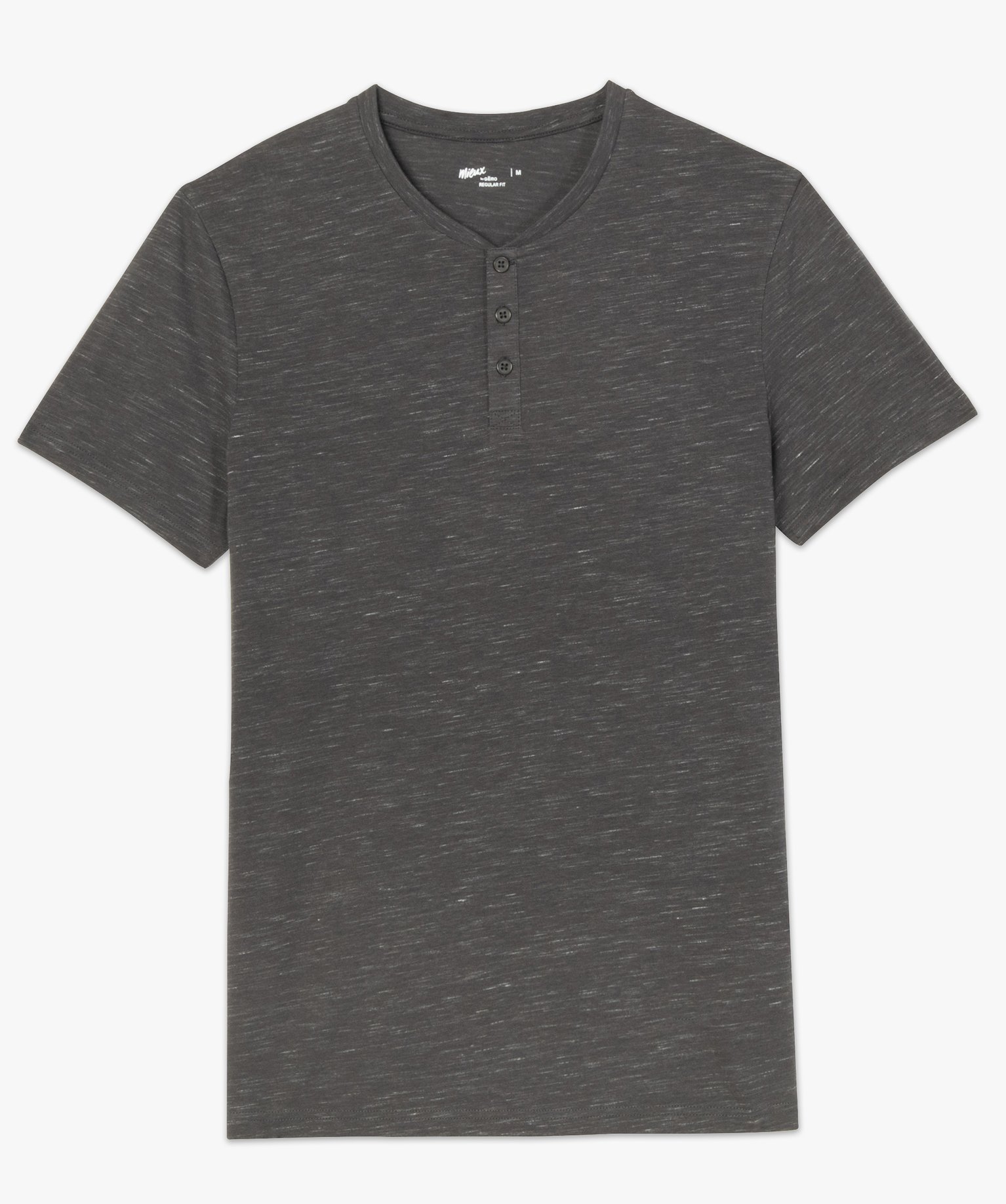 Tee-shirt homme col tunisien 100% coton biologique gris fonce | GEMO