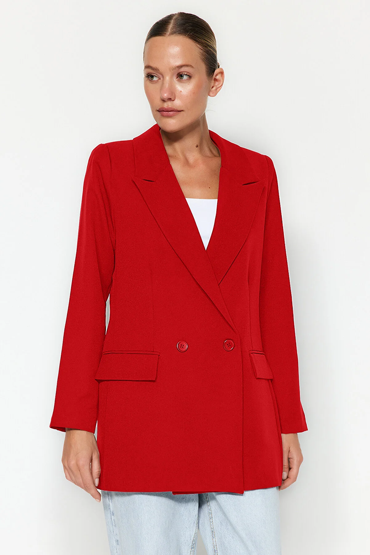 Trendyol Collection  Roter, normal gefütterter, zweireihiger, gewebter Blazer mit Verschluss TWOSS20CE0059