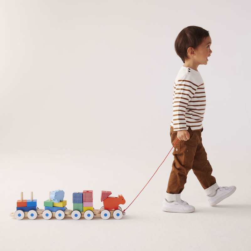 Train géant cubes et animaux en bois Oxybul