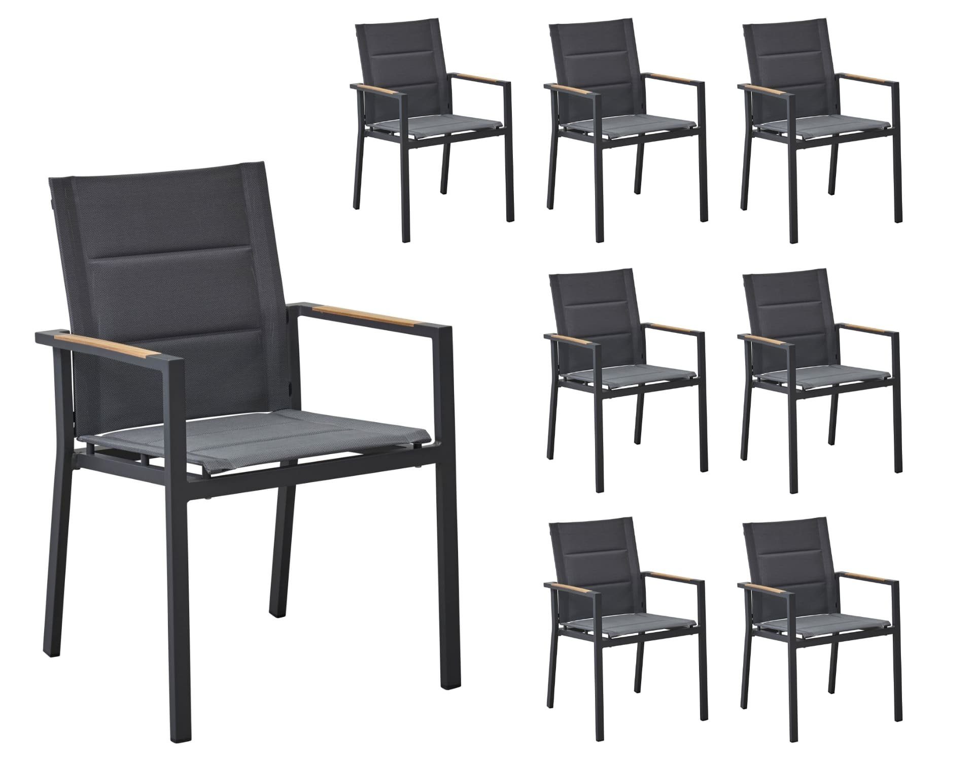 LC Garden Stapelstuhl LC Garden 8er Set Unicamo Sunnymera Stapelstuhl Textilen anthrazit Teakholz Gartenstuhl Armlehnstuhl