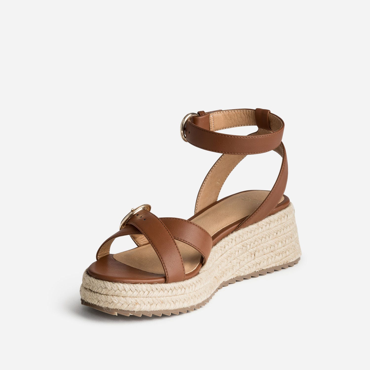 Sandale compensée TEXTO cognac en cuir