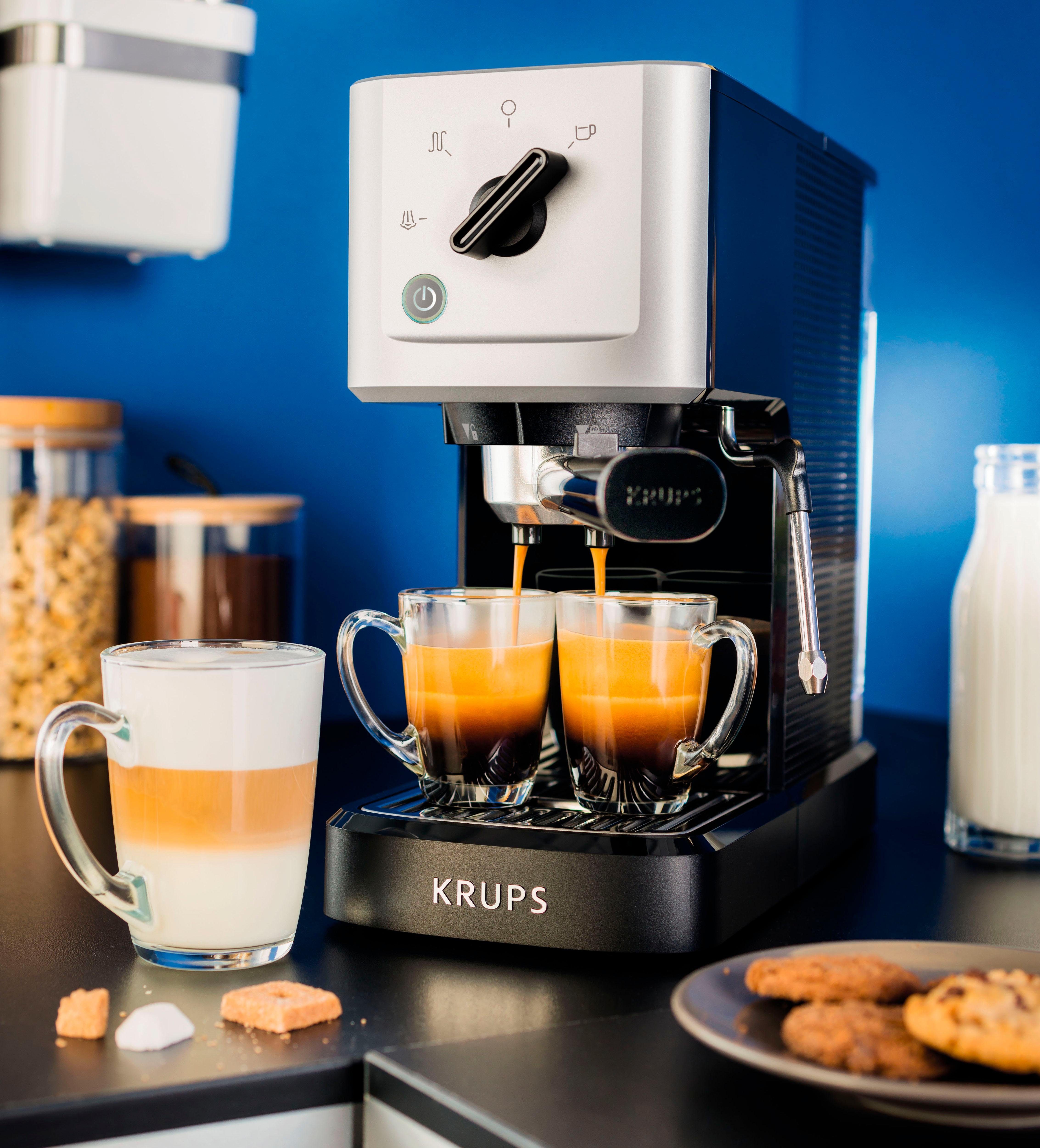 Krups Espressomaschine Calvi Steam & Pump XP3440, Edelstahl, 1 L Wassertank, Sehr kompakt, Schnelles Aufheizen