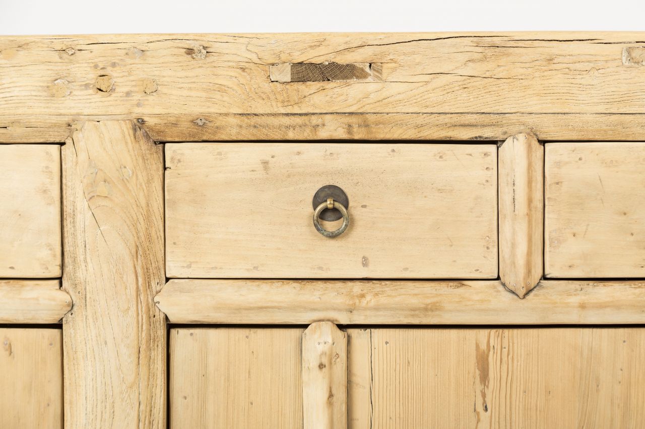 PureHaven Kommode 156x40x81 cm im Vintage Style massive Kommode aus Kiefer-Altholz handgefertigt stilvolles Design standsicher und stabil