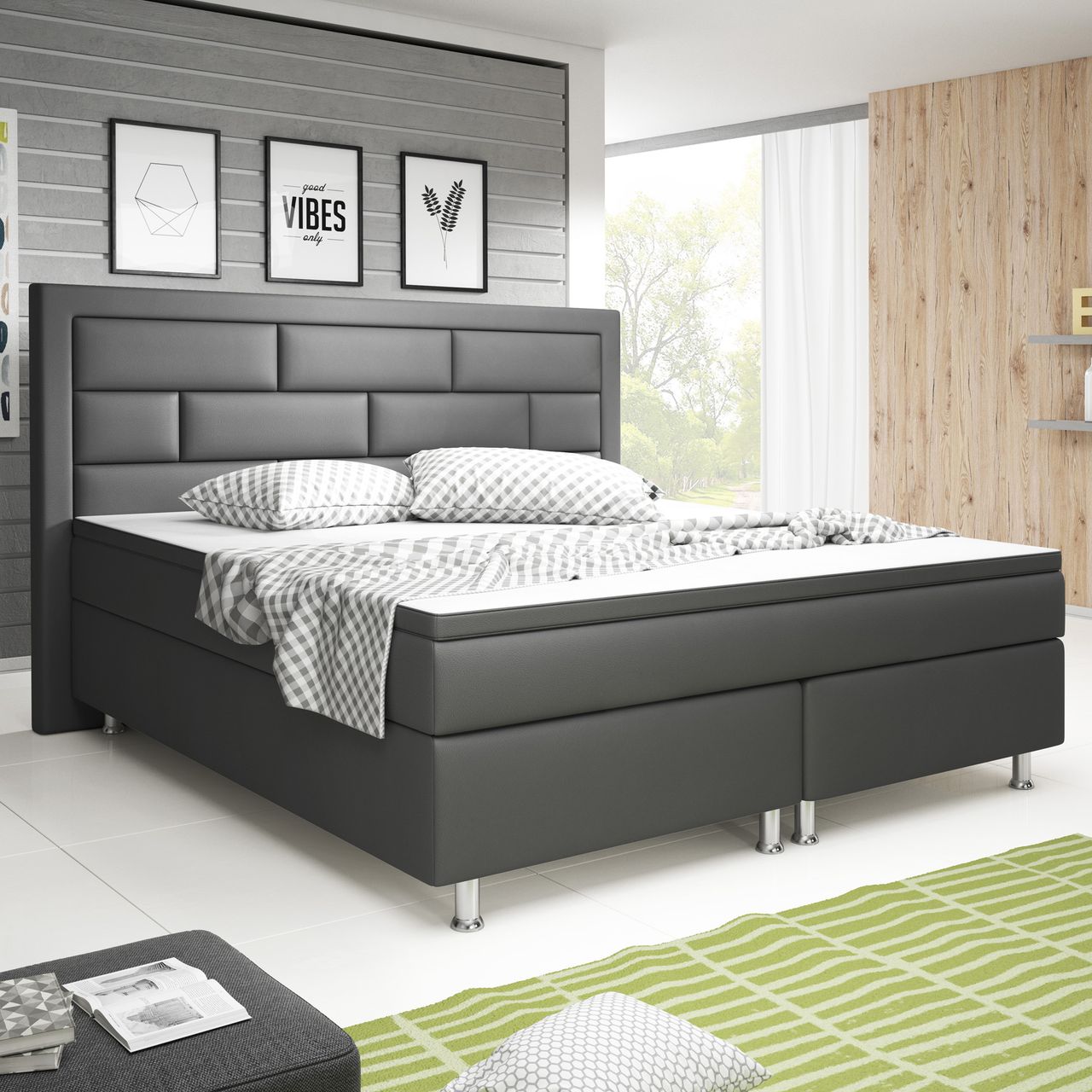 IHG Boxspringbett Nizza 180x200 cm Kunstleder Anthrazit