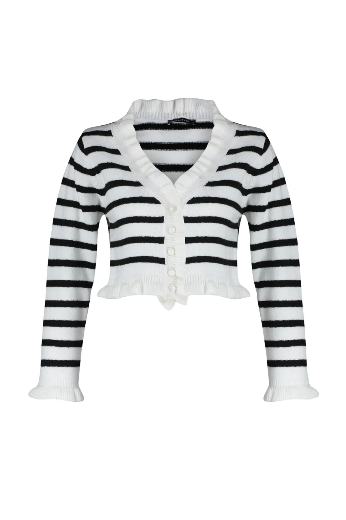 Trendyol Collection  Ecrufarbene, kurze Strickjacke TWOAW24HI00169