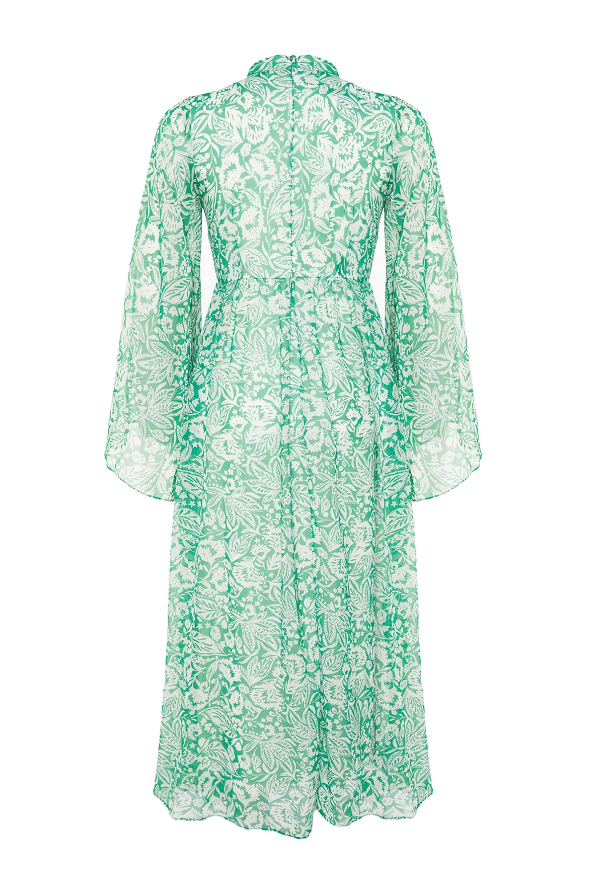 Trendyol Modest  Grünes, gewebtes, gefüttertes Chiffon-Blumenabendkleid TCTSS24DB00015