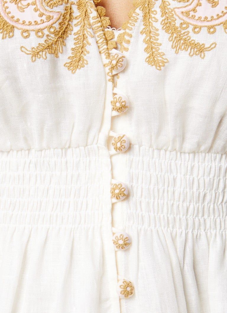 Zimmermann Waverly linen midi blouse dress with puff sleeves and side pockets