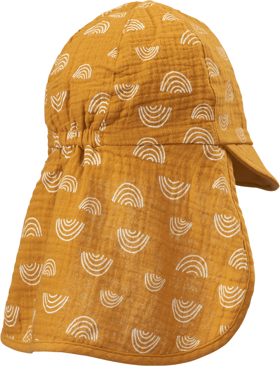 Schirmmütze aus Musselin mit Regenbogen-Muster, gelb, Gr. 50/51, 1 St