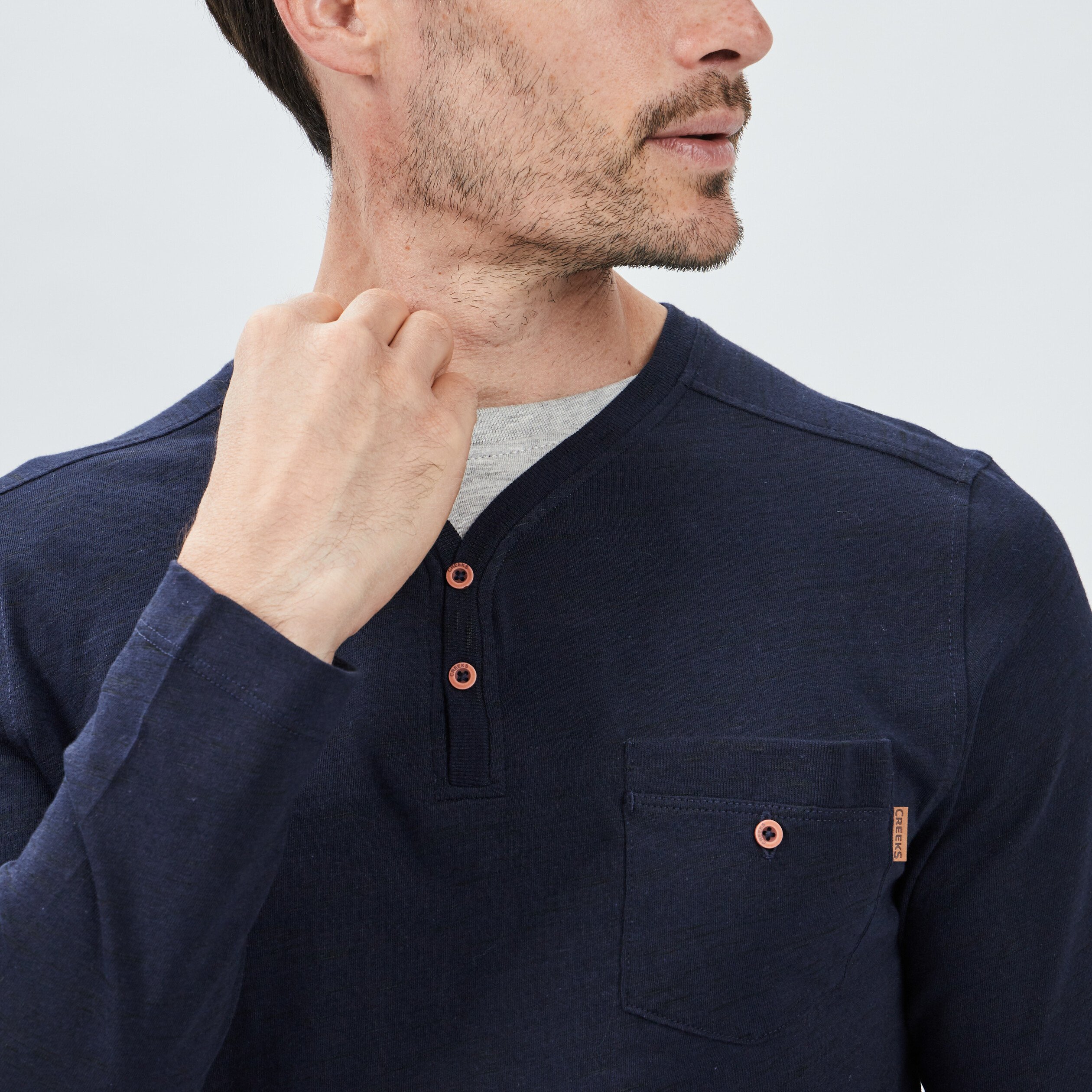 T-shirt manches longues Creeks bleu marine homme | La Halle