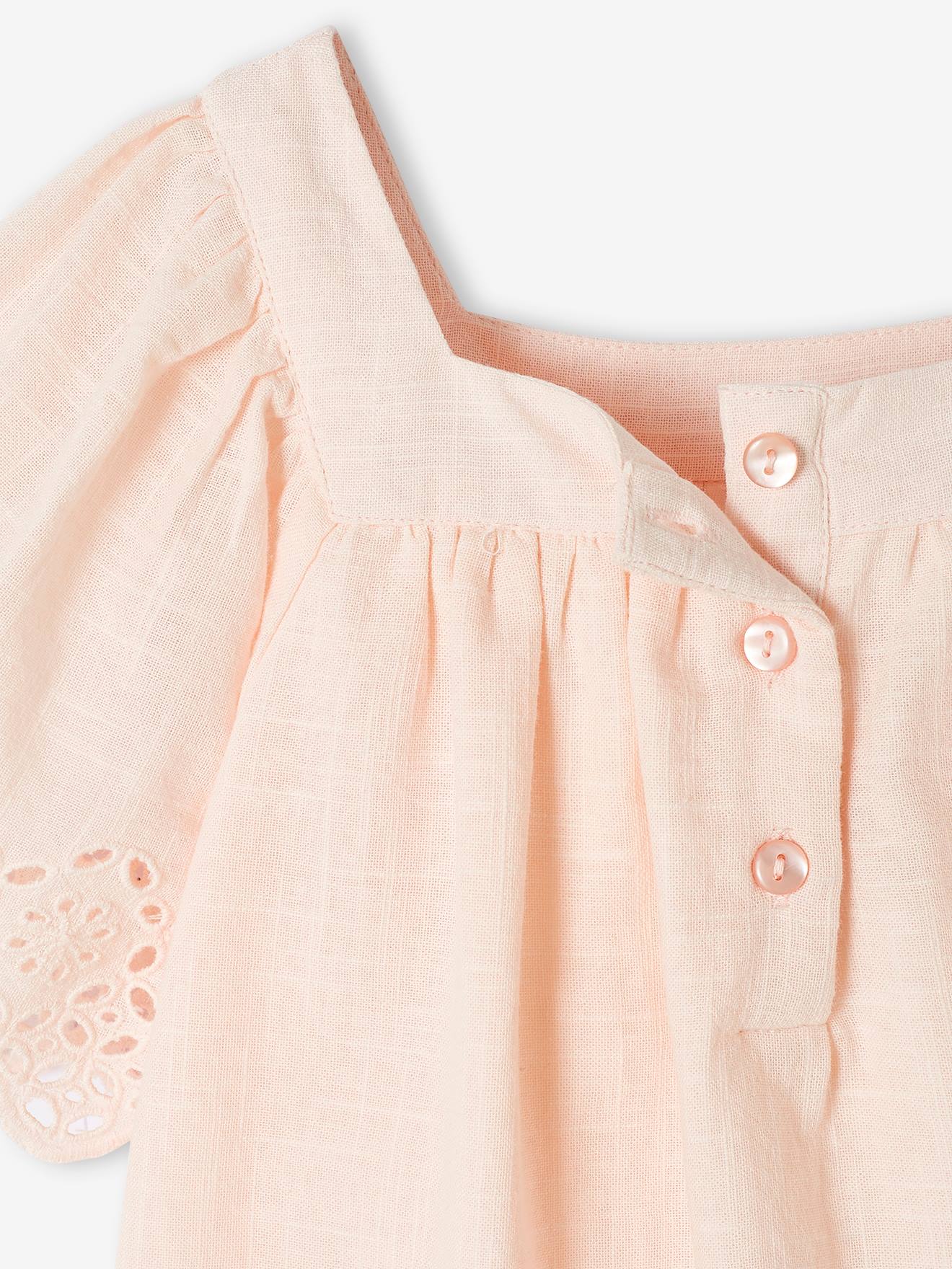 Robe animée de broderie anglaise fille manches papillon rose pâle