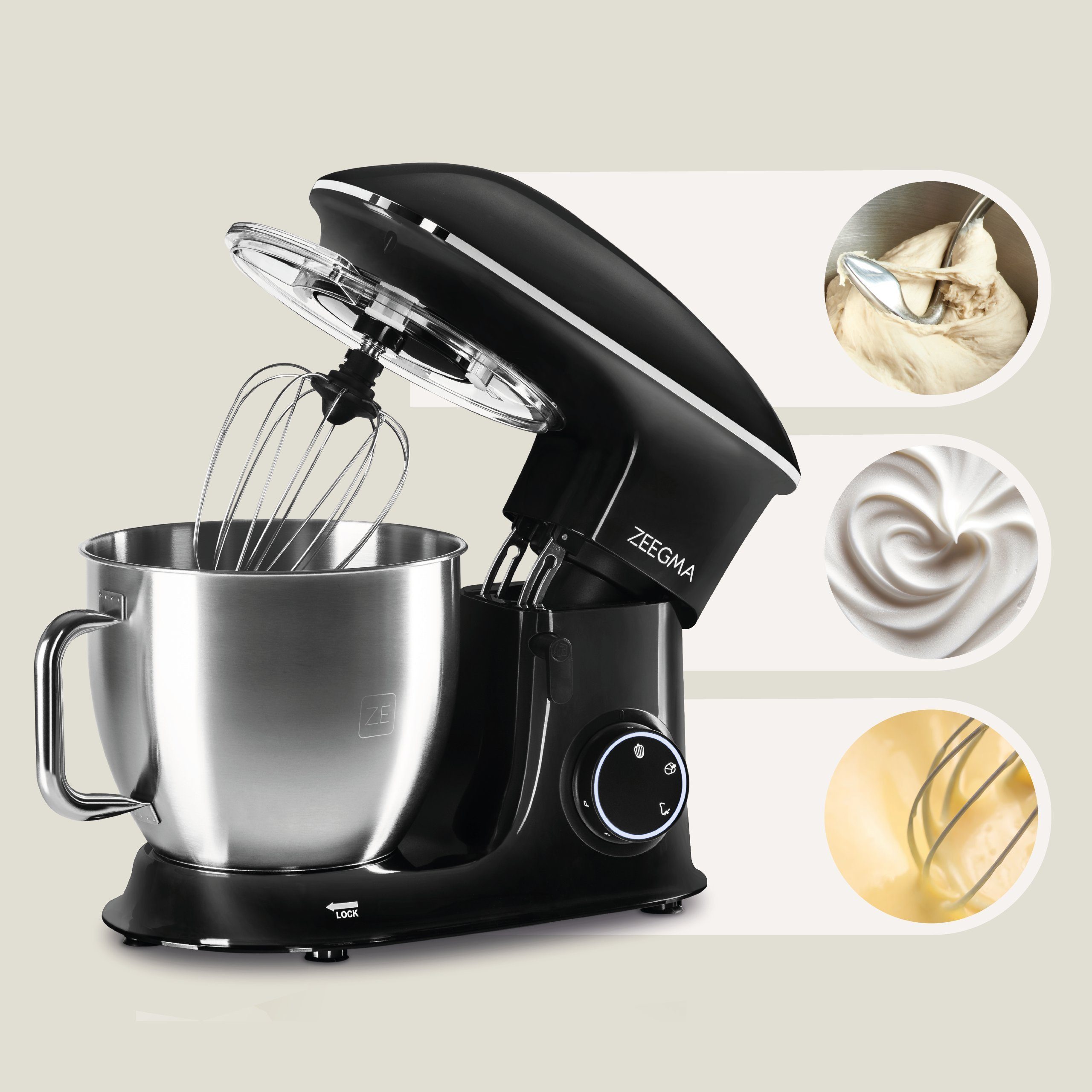 Zeegma Küchenmaschine PLANEET CHEF, 2200 W, 6,50 l Schüssel, 2200W Teflon LED XXXL 6,5 l Schüssel