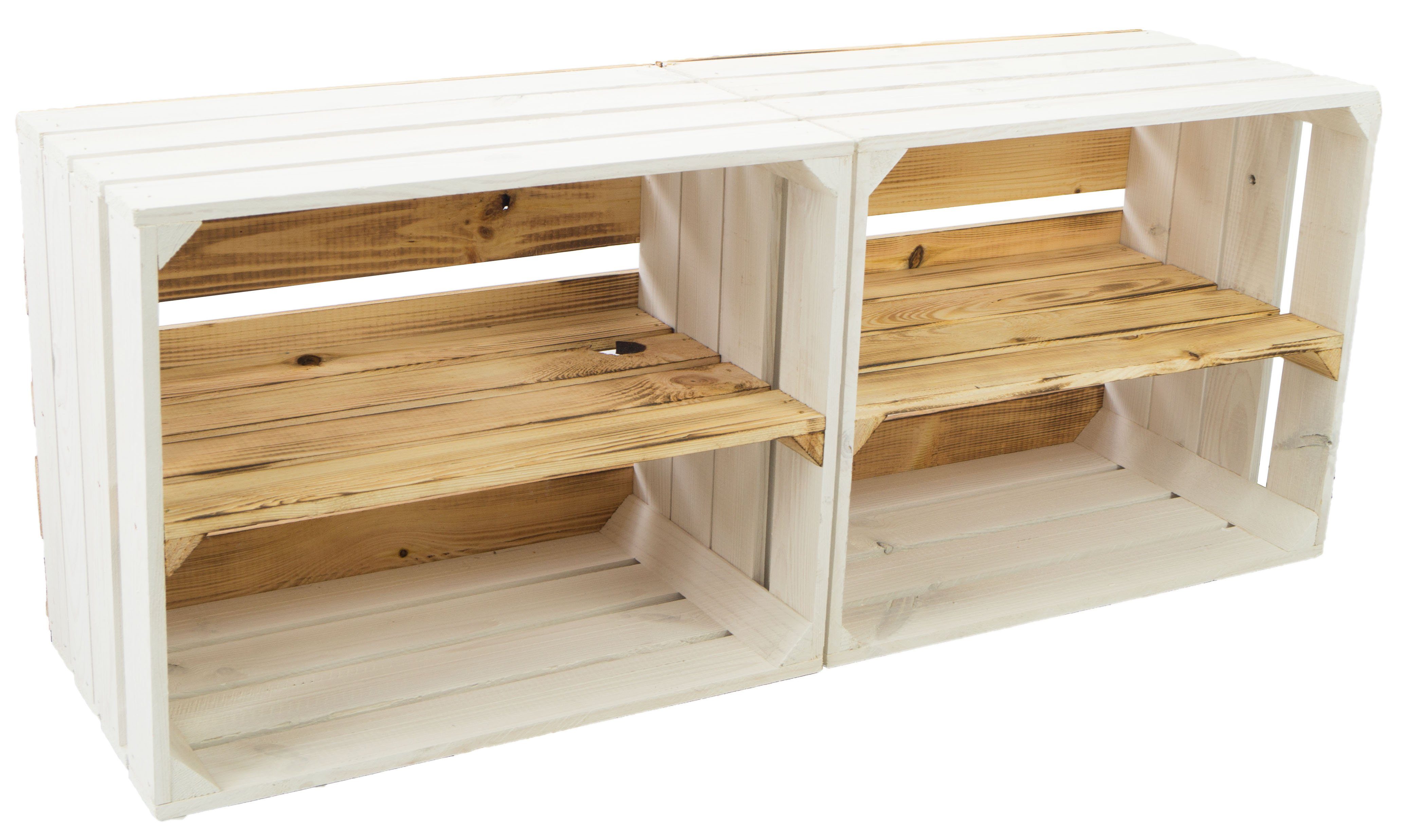 Kistenkolli Altes Land Allzweckkiste 4er set Holzkisten weiss geflammt Couchtisch Schuhregal Wohnwand Kiste