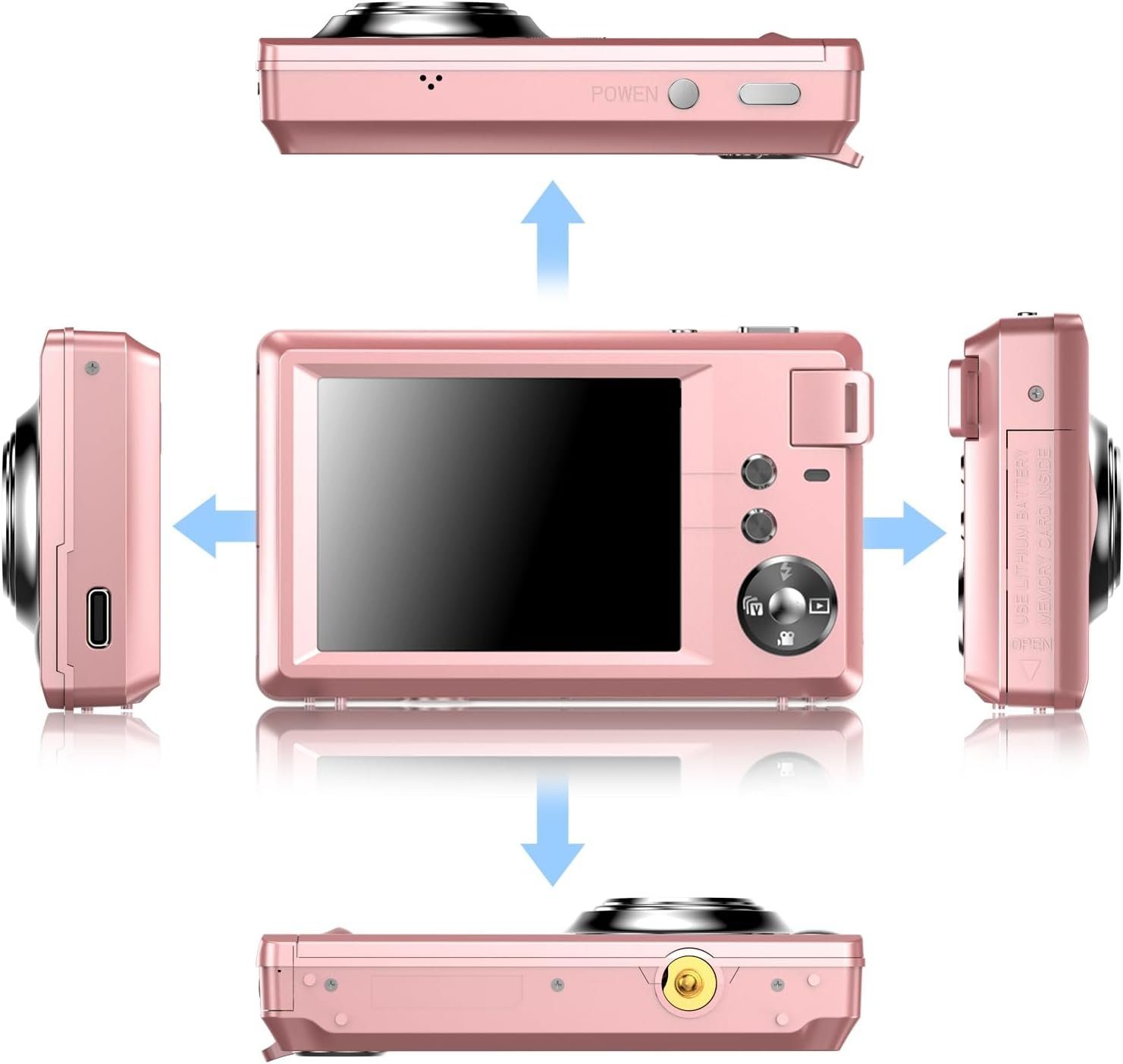 A Ade kompakte Digitalkamera, 4K HD 1080P 48MP Fotokamera mit 32 GB SD-Karte Kompaktkamera (48 MP, 16-fachem Digitalzoom, elektronischer Bildstabilisator)