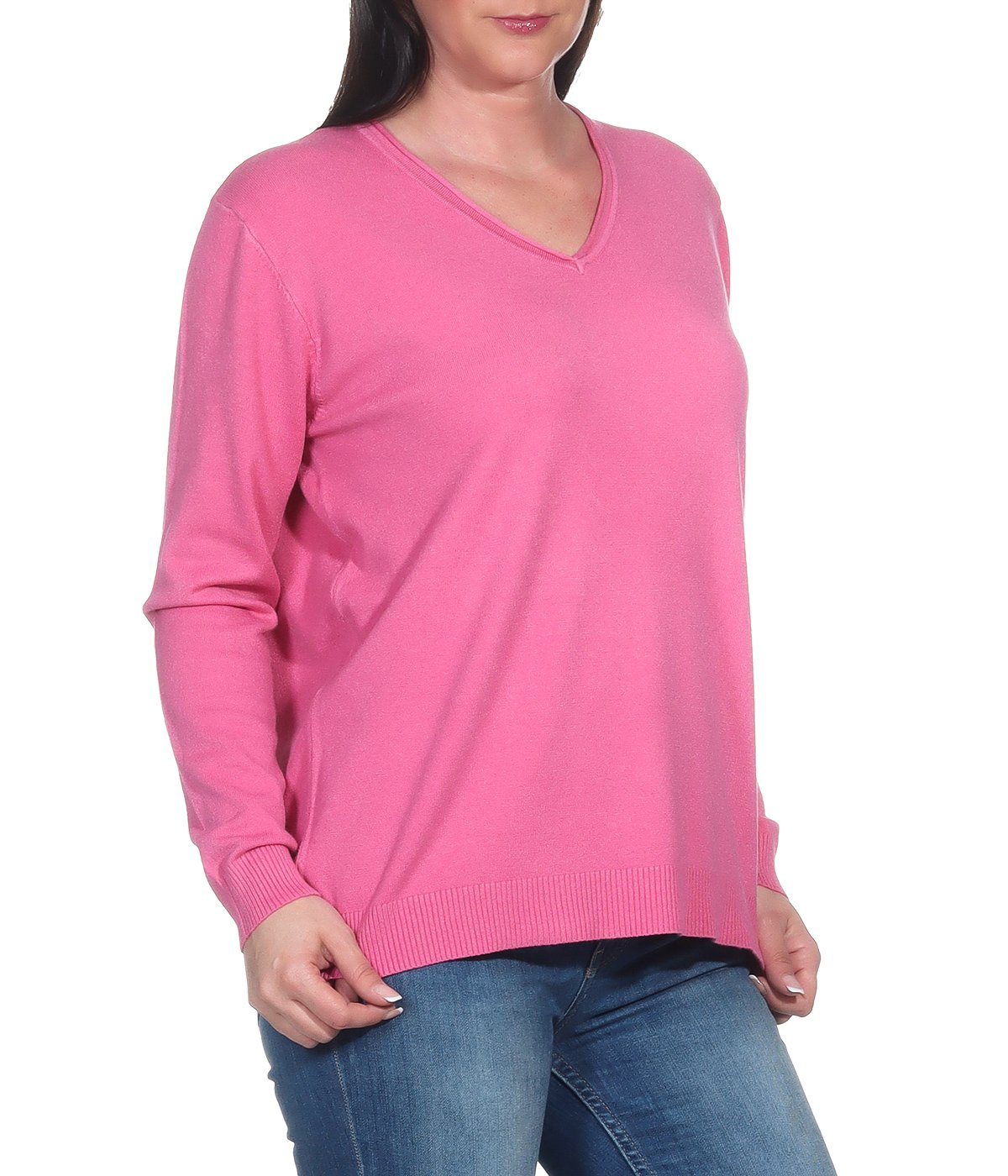 Aurela Damenmode V-Ausschnitt-Pullover Pullover für Damen Feinstrickpullover Basic Pulli (1-tlg) angenehmer Freizeitpullover oder Unterziehshirt für den Wintersport