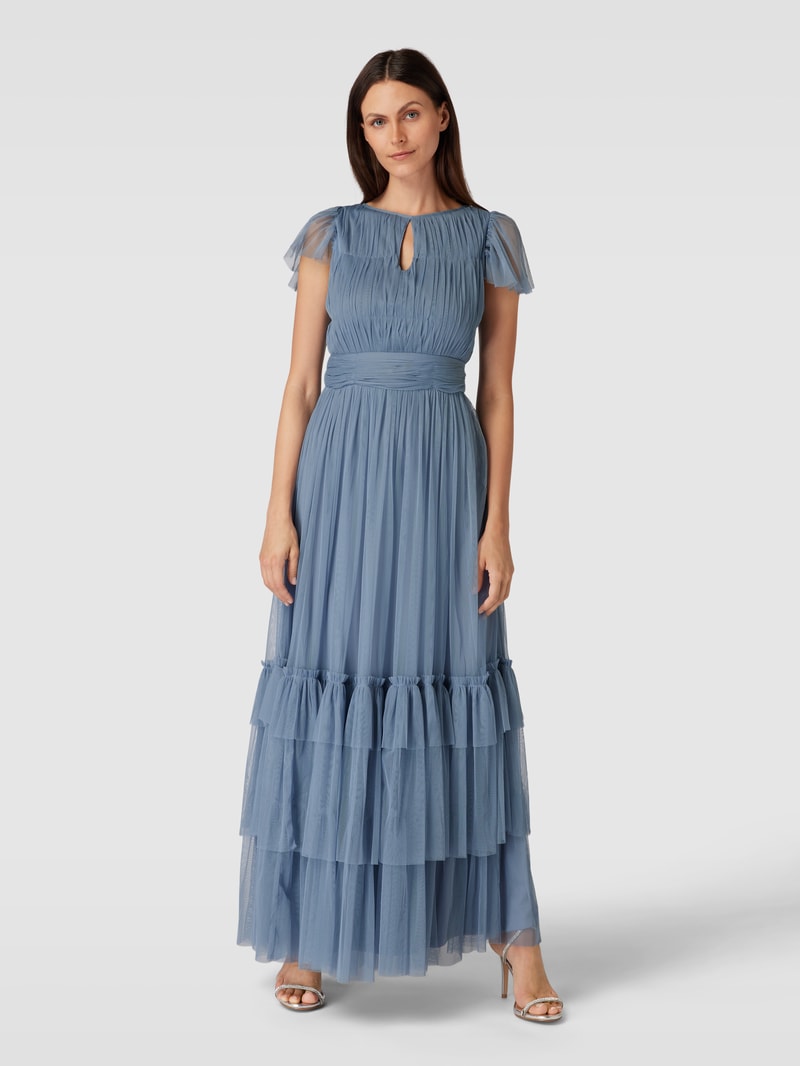 Abendkleid mit Schlüsselloch-Ausschnitt in rauchblau