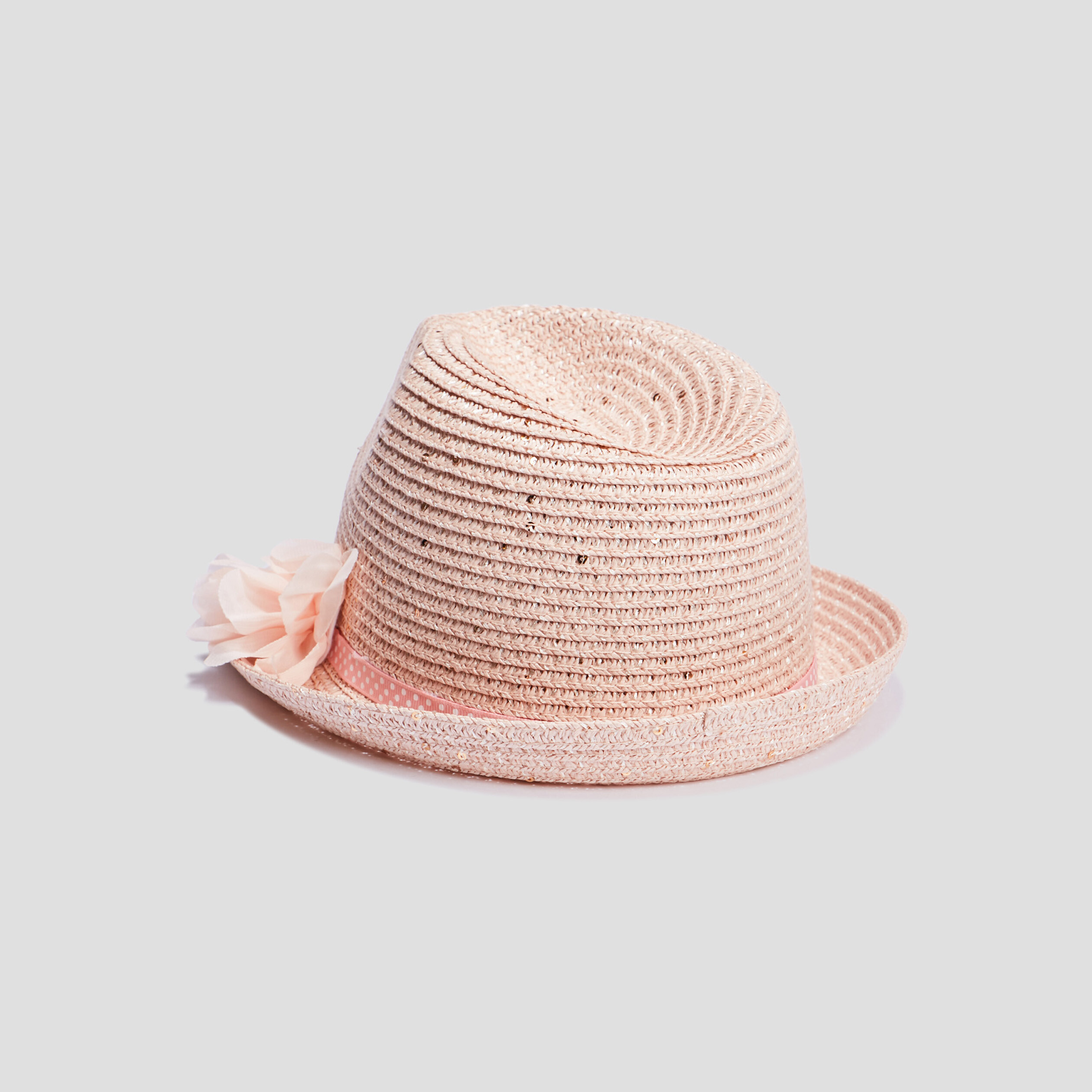Chapeau à ruban et fleur rose clair fille | La Halle