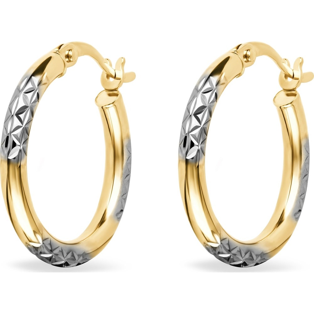 FAVS Créoles 585 Or jaune, 585 Or blanc Boucles d'oreilles