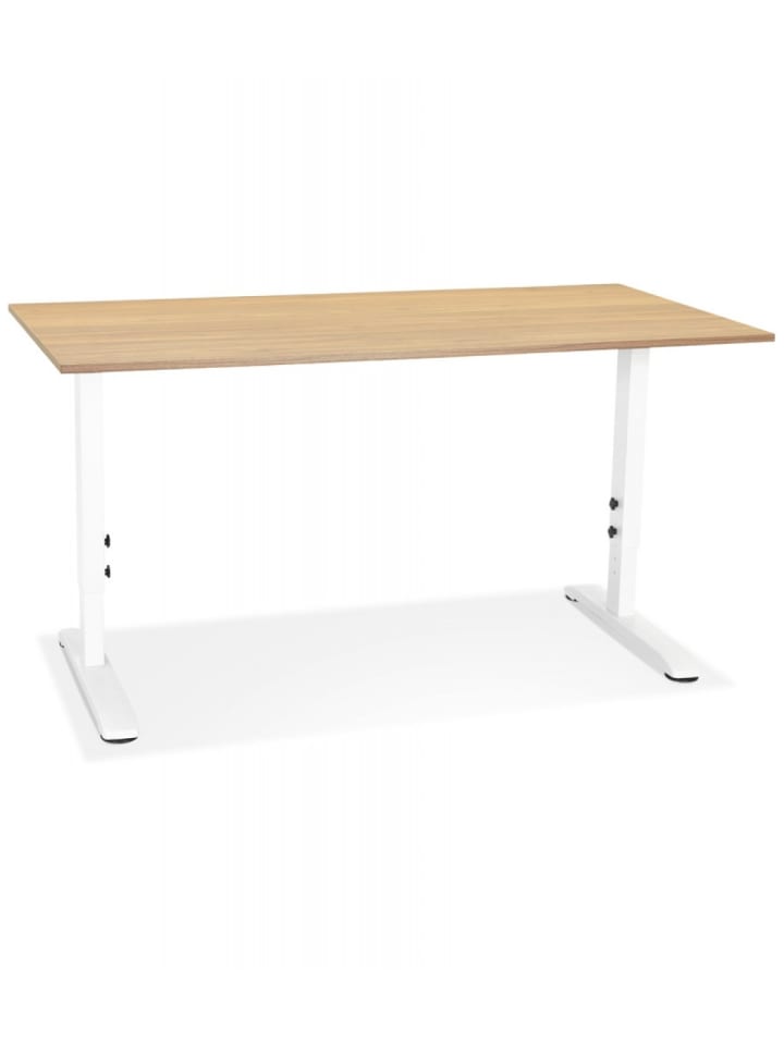 KADIMA DESIGN Höhenverstellbarer Schreibtisch aus Holz mit Metallgestell in Beige-Weiß günstig kaufen