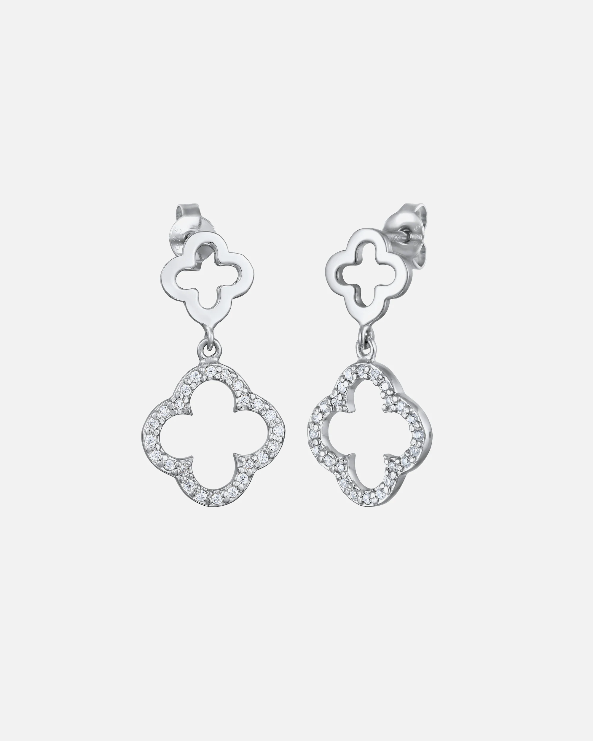 Orecchini a lobo da donna Elli Elli a forma di trifoglio, con zirconi bianchi taglio diamante, in argento sterling 925, perfetti per le serate festive.