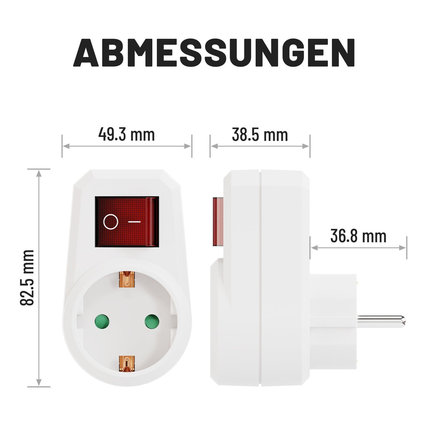 greate. 1fach Steckdosenadapter mit Schalter - Zwischenschalter ohne Kabel Mehrfachsteckdose 1-fach (Mit Schalter, Erhöhter Berührungsschutz)