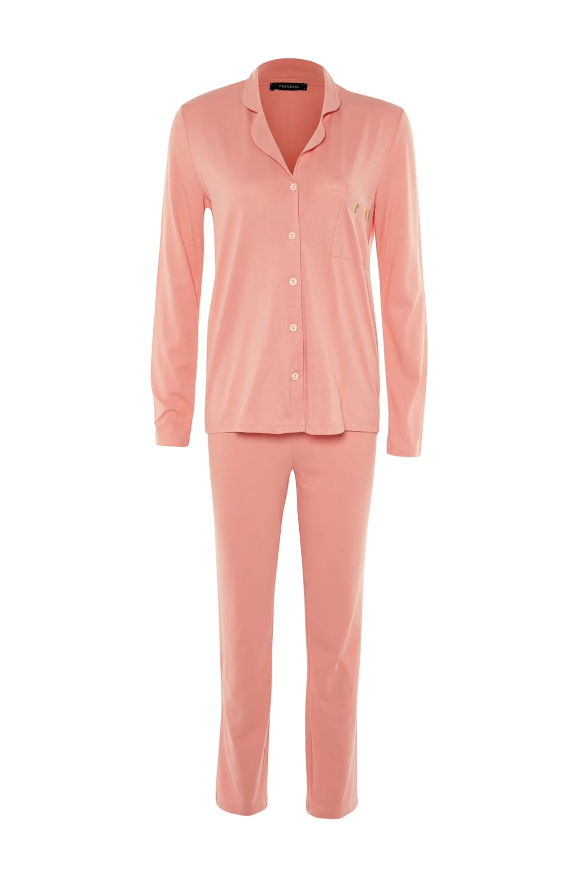 Trendyol Collection  Rosa besticktes Pyjama-Set aus Strick THMAW23PT00151