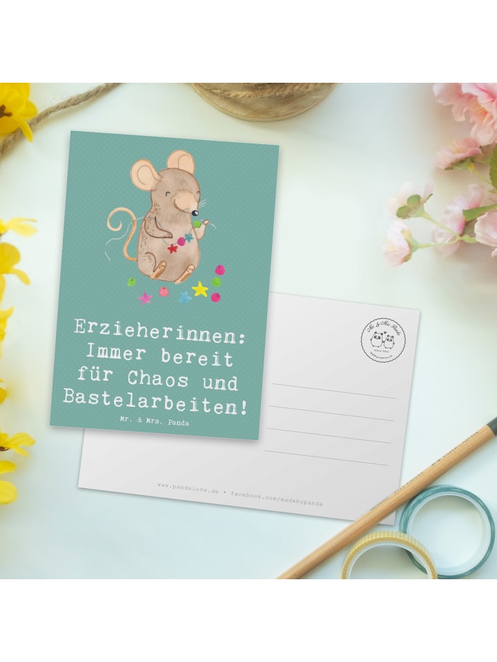 Mr. & Mrs. Panda Postkarte Erzieherin Chaos mit Spruch in Meeresbrise günstig kaufen onesize