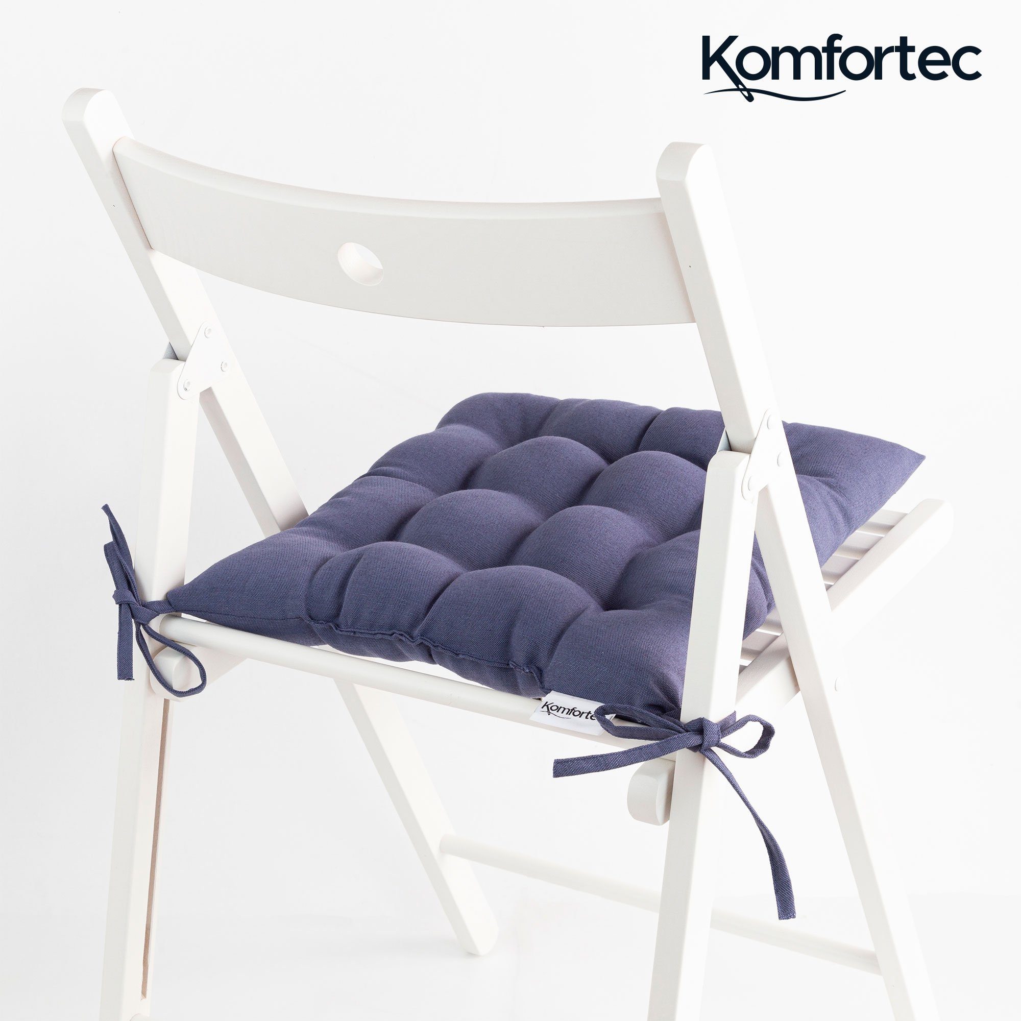 Komfortec Stuhlkissen 4er Set 40x40 cm mit Bändern, Baumwolle Sitzkissen 220 g/m², Wasserabweisend Dekokissen, Sitzauflage für Innen- & Außenbereich