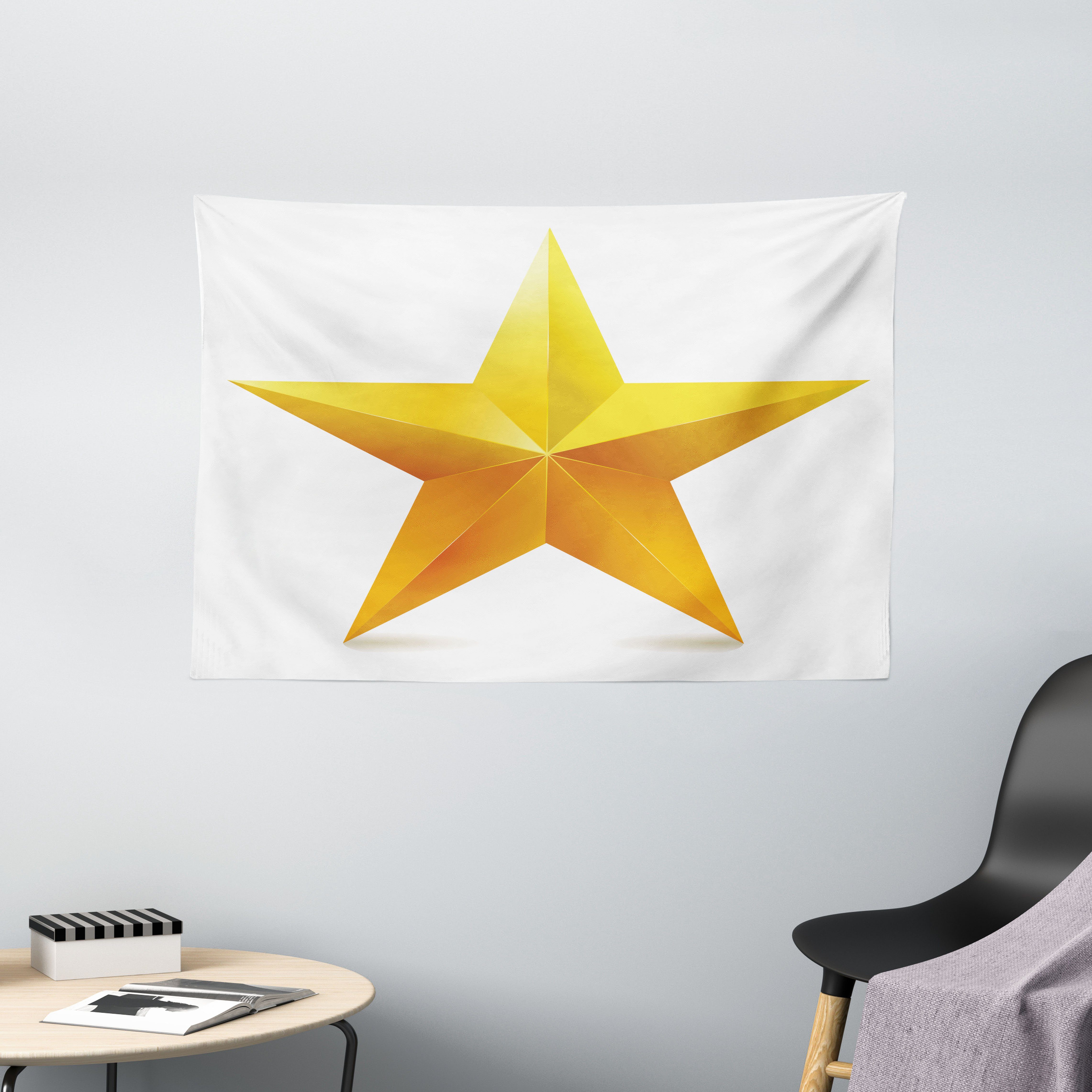 Wandteppich Wohnzimmer Schlafzimmer Wandtuch Seidiges Satin Wandteppich, Abakuhaus, rechteckig, Gelb Einzelner gelber Ombre Stern