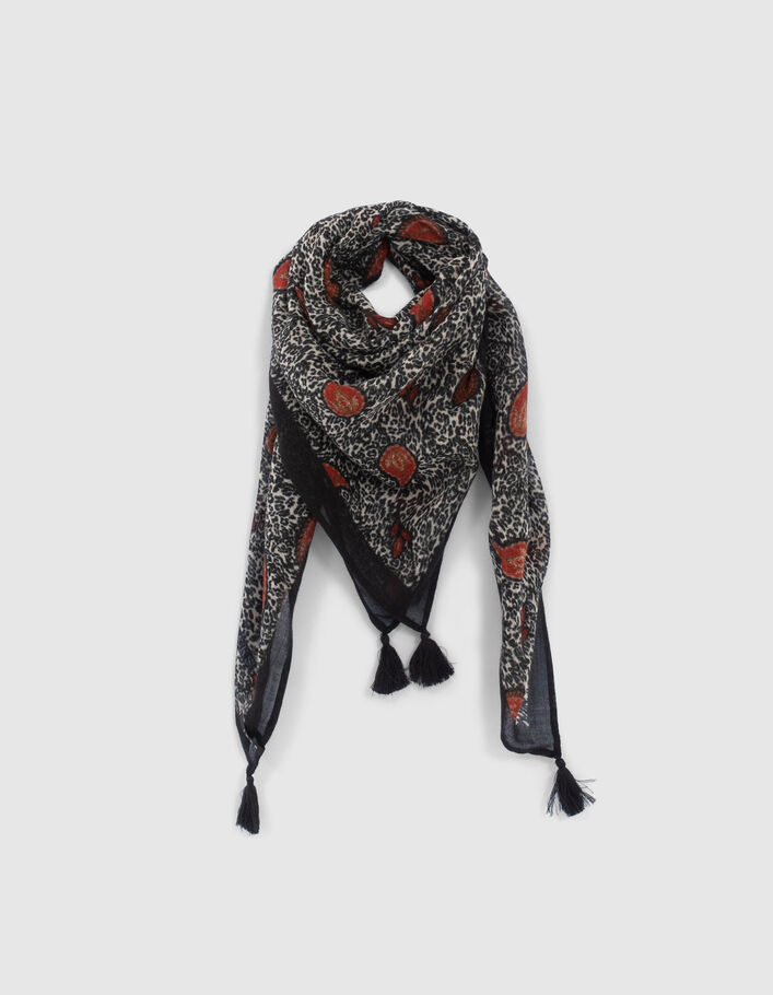 Foulard écru à motif léo cachemire Femme