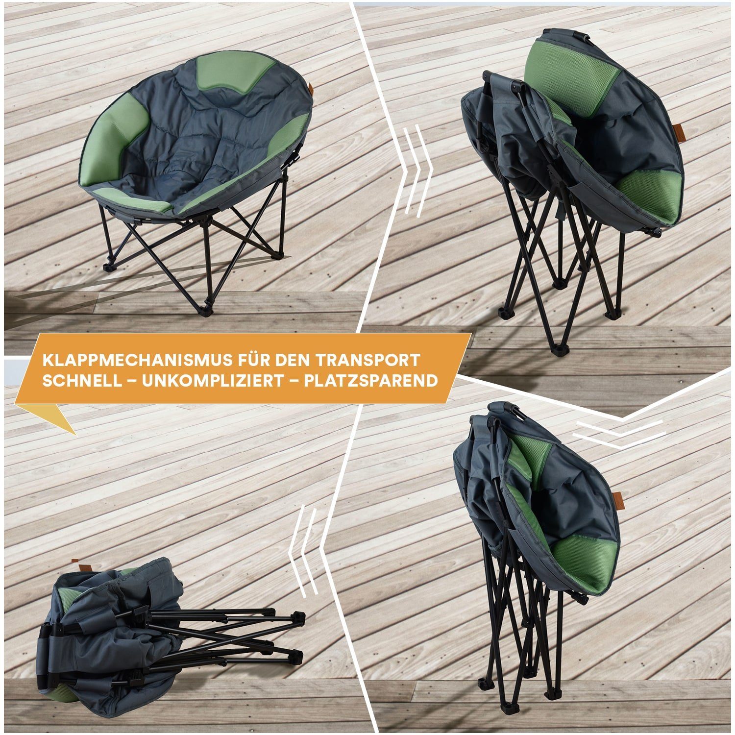 Skandika Campingstuhl Moonchair Deluxe XXL (grün), Großer, bequemer Campingstuhl, Camping Sessel