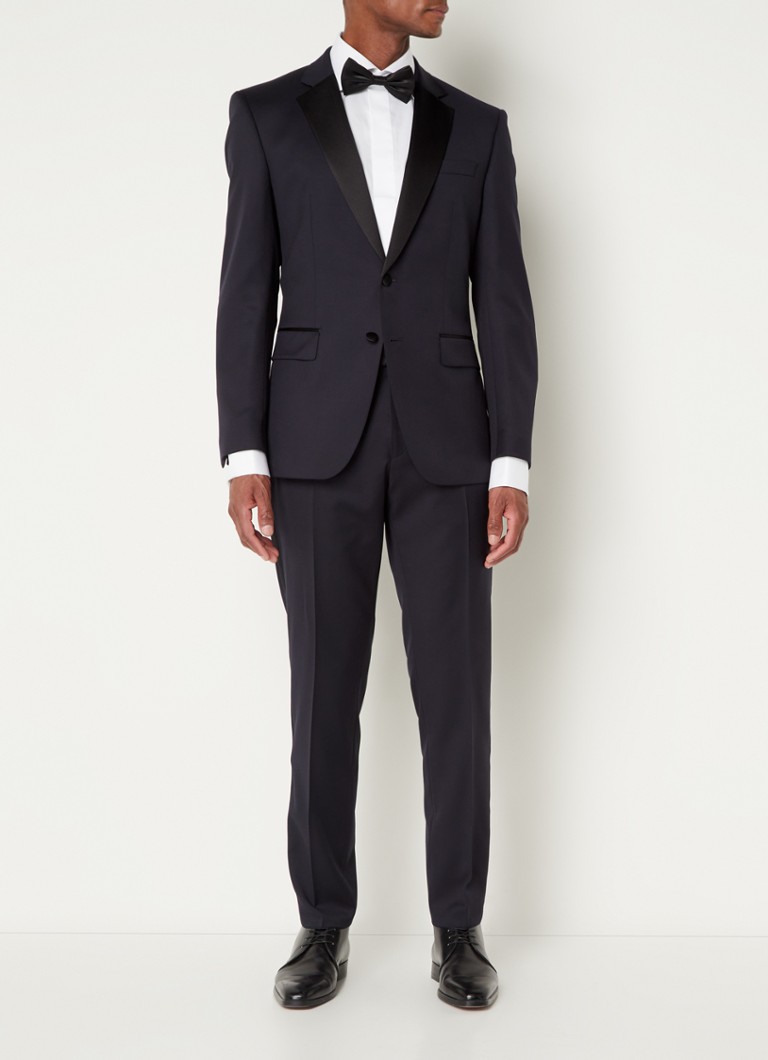 Pantaloni HUGO BOSS H-Genius-Tux-B1 din lână, cu croială slim și inserții contrastante din amestec de mătase.