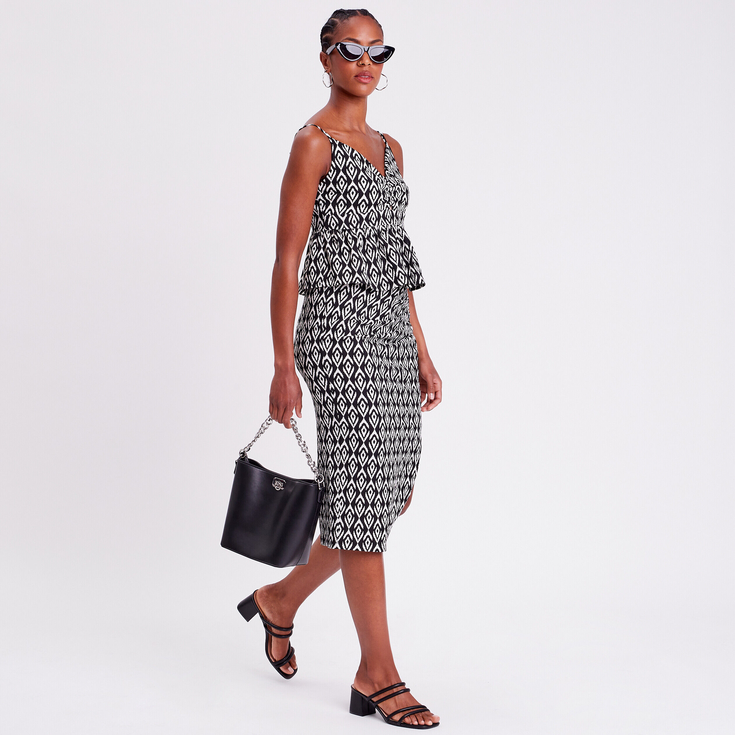 Jupe midi moulante drapée noir femme | Cache Cache
