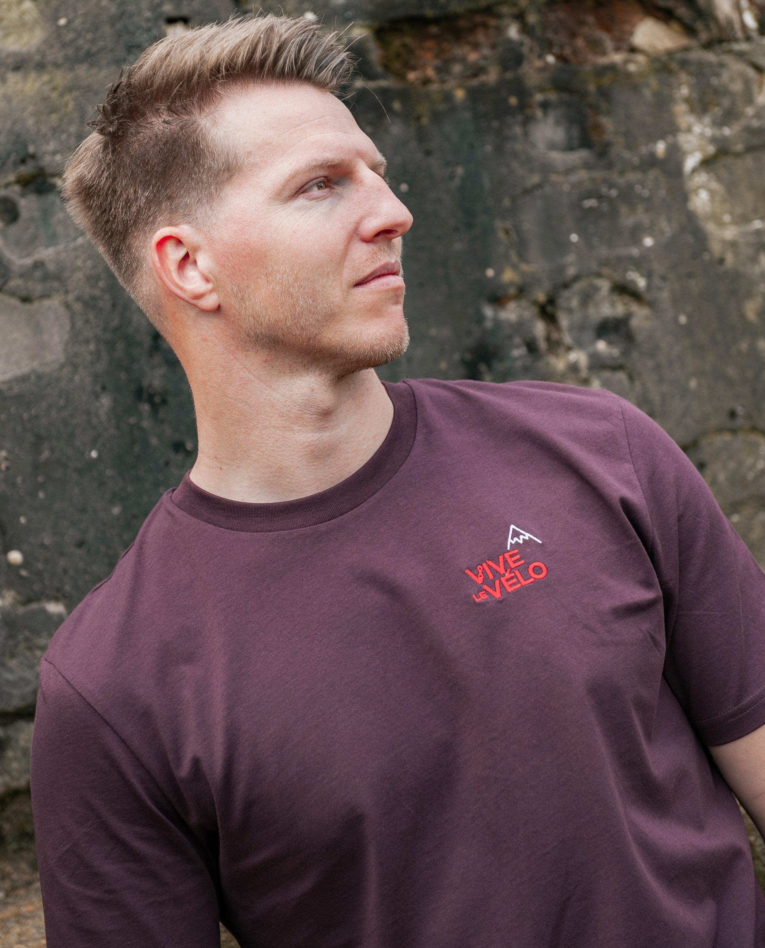 Vive le vélo T-shirt med broderad text, S-XXL mörkröd