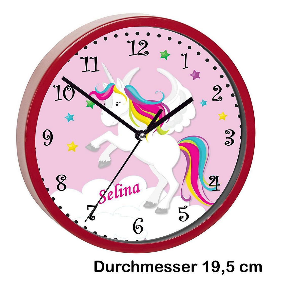 Kinder Wanduhr personalisiert mit Name Pegasus Rosa