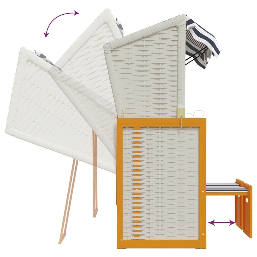 vidaXL Gartenliege Strandkorb mit Kissen Poly Rattan & Massivholz Weiß & Blau, 1 St.