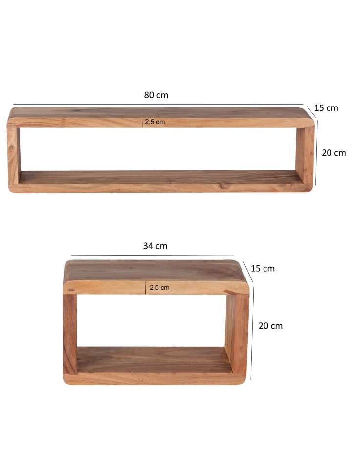 KADIMA DESIGN Wandregal Massivholz | 3-teiliges Set, Abgerundet, Hohe Belastbarkeit in Beige günstig kaufen onesize