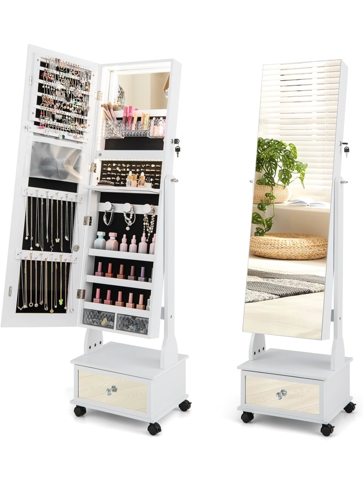COSTWAY Schmuckschrank LED mit Rollen 159cm in Weiß günstig kaufen onesize