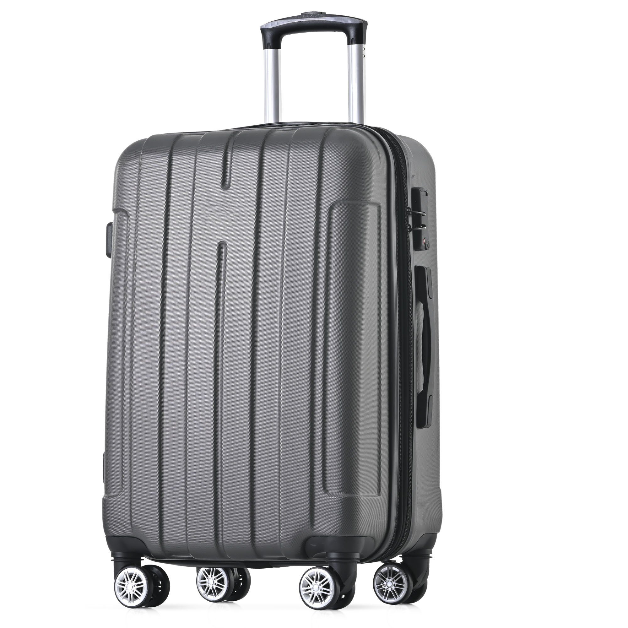 BlingBin Handgepäckkoffer Hartschalen-Handgepäck Universalrad Doppelrad mit Bremsen Grau XL, ABS-Material Mit TSA-Schloss XL - 42*28*74 cm