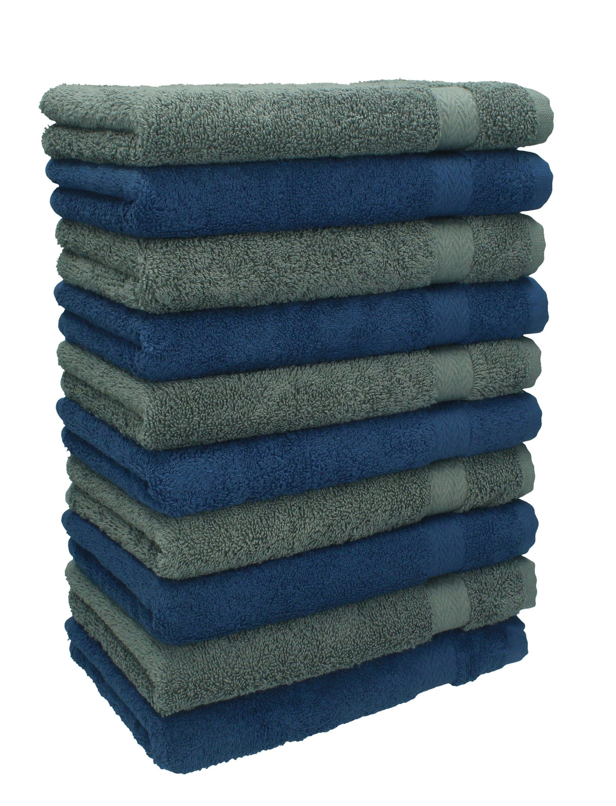 Betz Gästehandtücher 10 Stück Gästehandtücher Premium 100% Baumwolle Gästetuch-Set 30x50 cm Farbe dunkelblau und anthrazit, 100% Baumwolle
