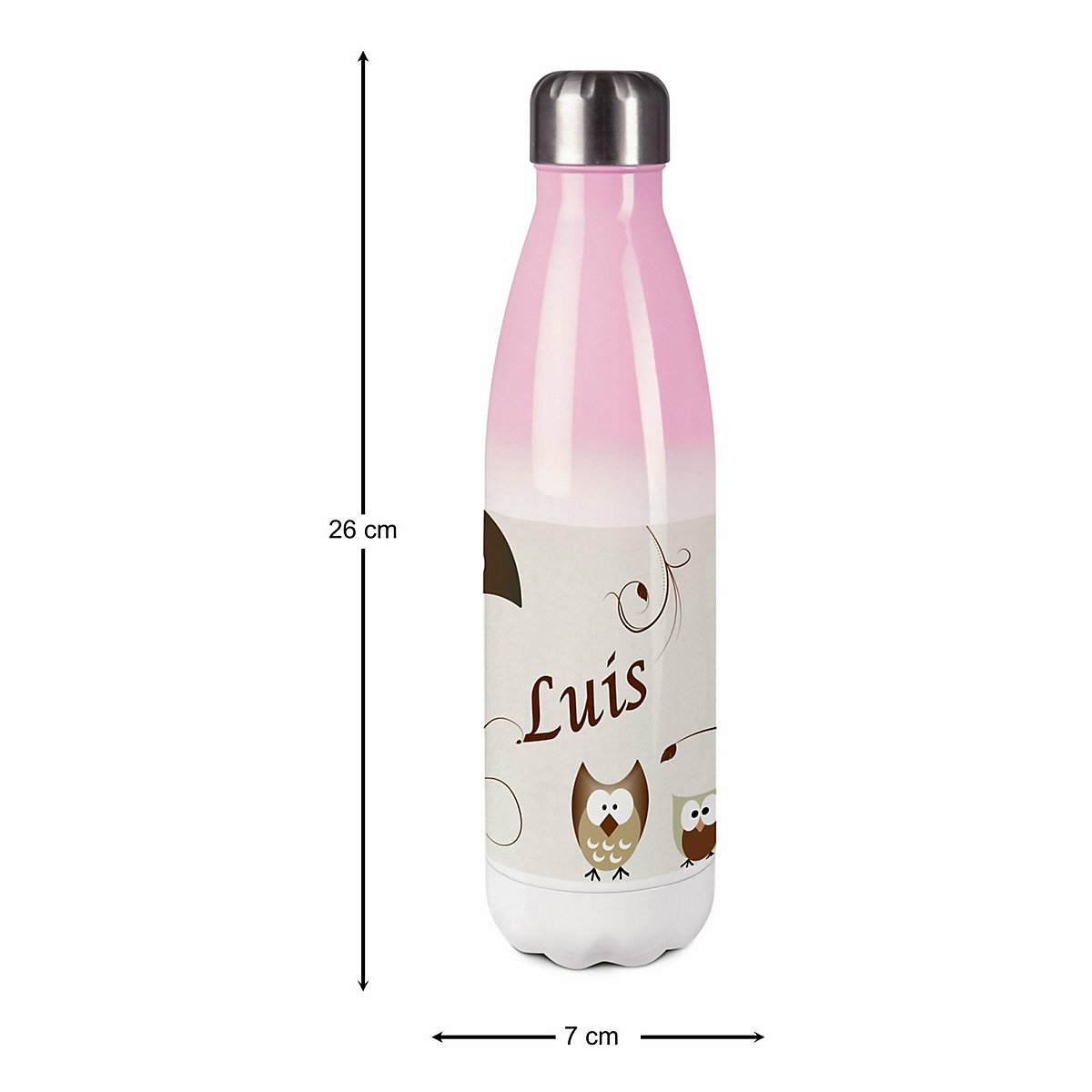 Edelstahl Kinder Thermoflasche / Trinkflasche bunt Eule Farbe beige Spülmaschinenfest, Auslaufsicher, Bruchfest, Doppelwandig, Für Heißgetränke geeignet, Mit Deckel, Isoliert