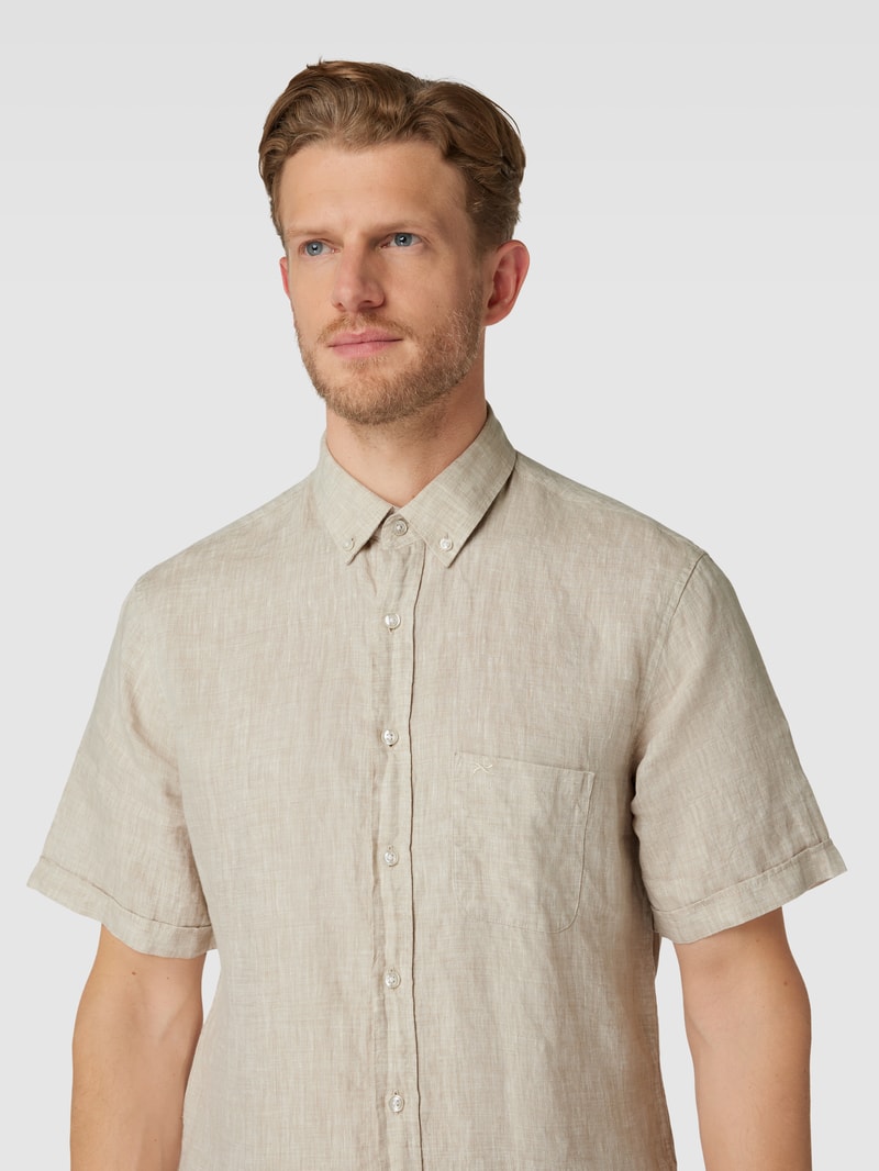 Freizeithemd aus Leinen mit Logo-Stitching Modell 'Dan' in kitt