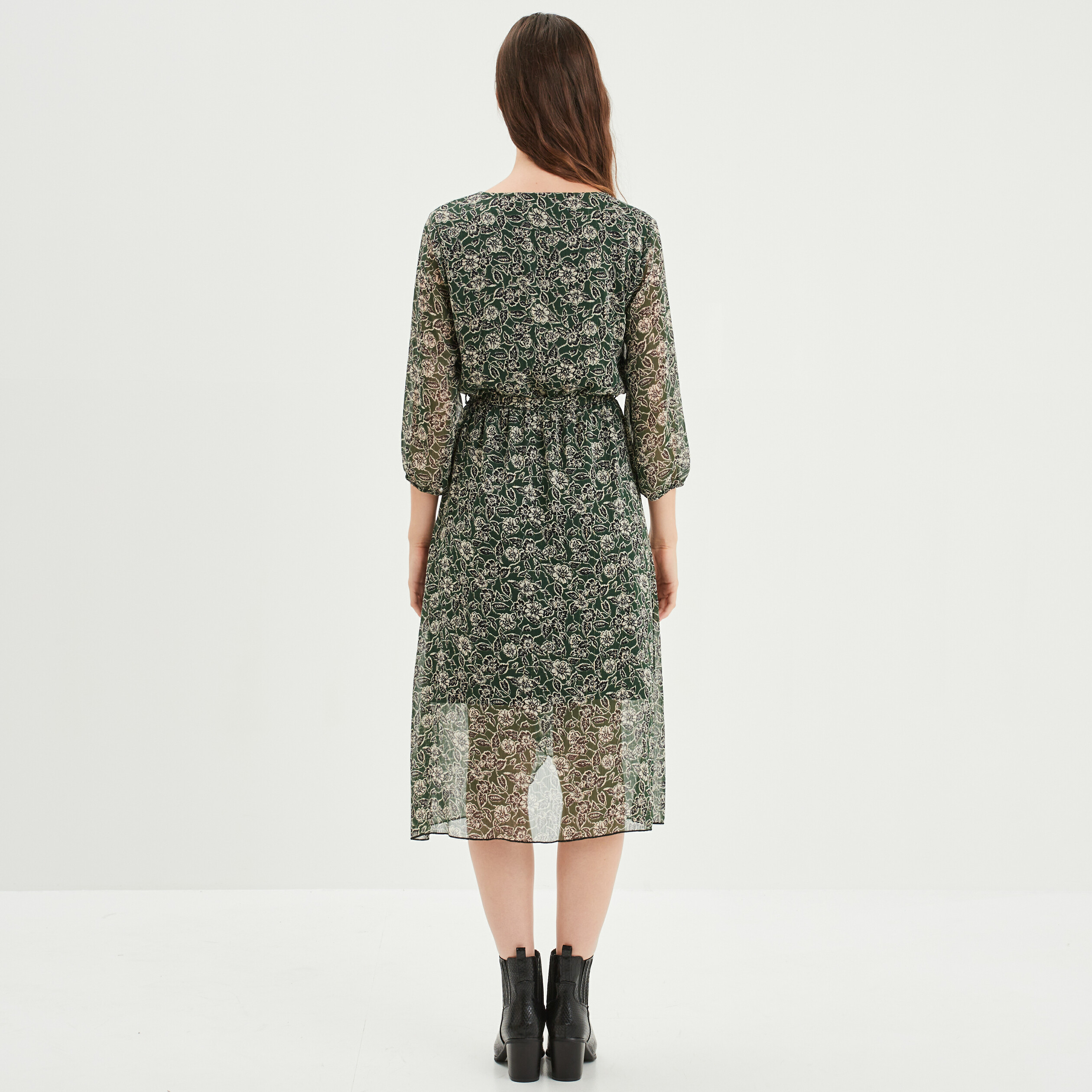 Robe midi fluide col cache-coeur vert foncé femme | La Halle