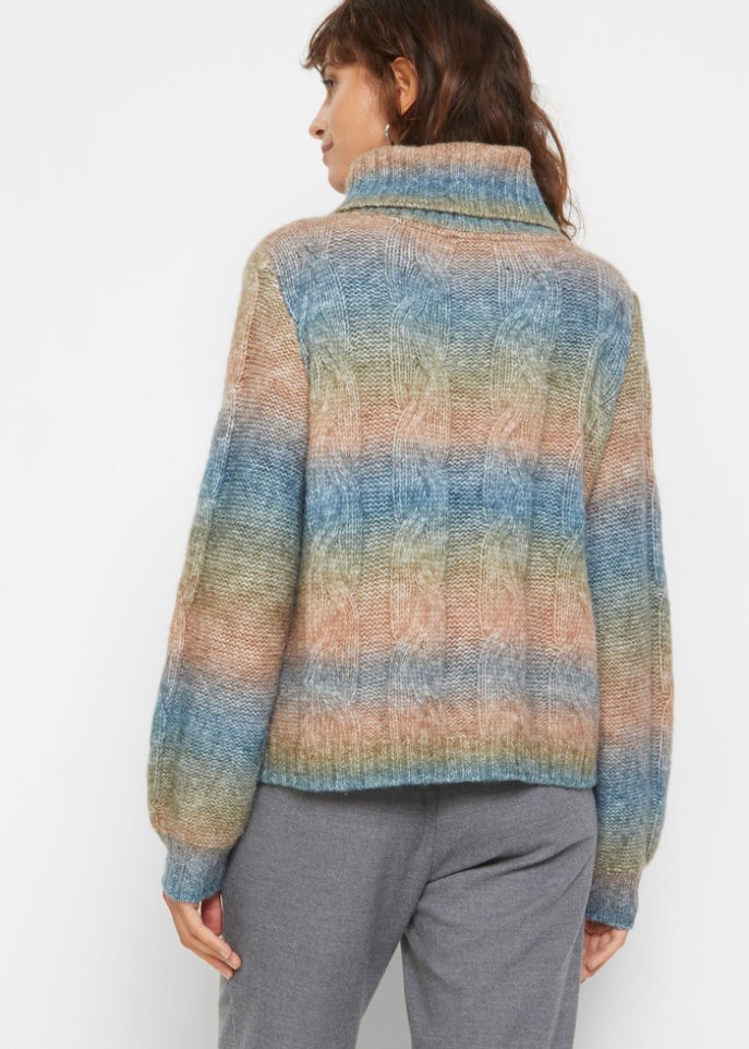 Rollkragenpullover mit Zopfmuster