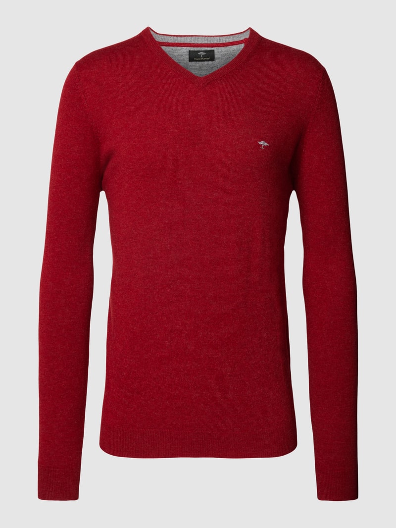Strickpullover mit Logo-Stitching in kirschrot