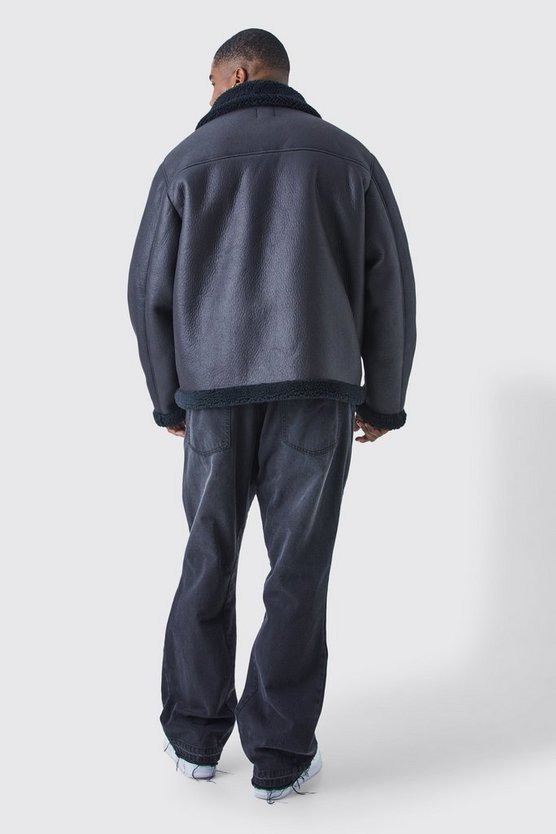 Plus PU-Fliegerjacke mit Borg-Detail