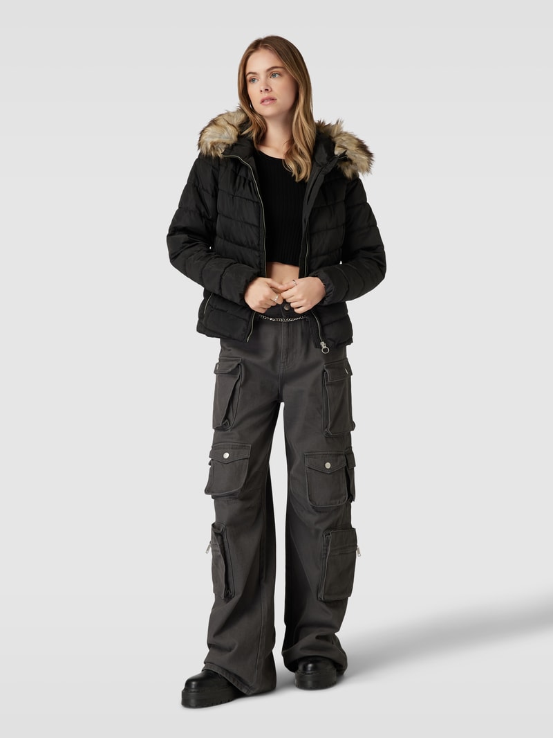 Steppjacke mit Kunstfellbesatz Modell 'ELLAN' in schwarz